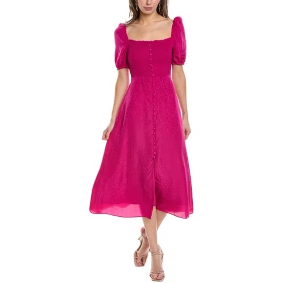 Ba&sh Sasha Smocked Dress in Fuchsia, Medium - Picture 15 of 16